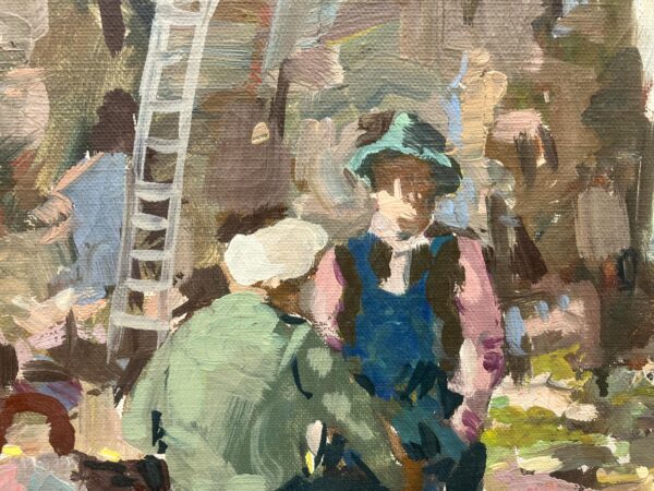 Swedish Figurative Vintage Coastal Scene with Figures – Oil on Canvas