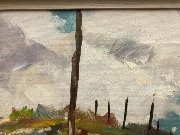 Swedish Figurative Vintage Coastal Scene with Figures – Oil on Canvas