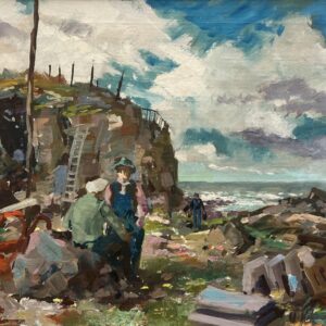 Swedish Figurative Vintage Coastal Scene with Figures – Oil on Canvas - Image 3