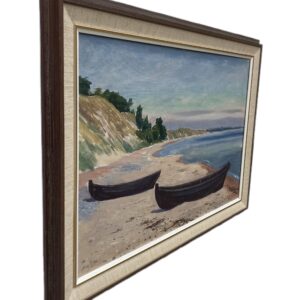 Swedish Figurative Coastal Landscape with Boats – Oil on Canvas - Image 7