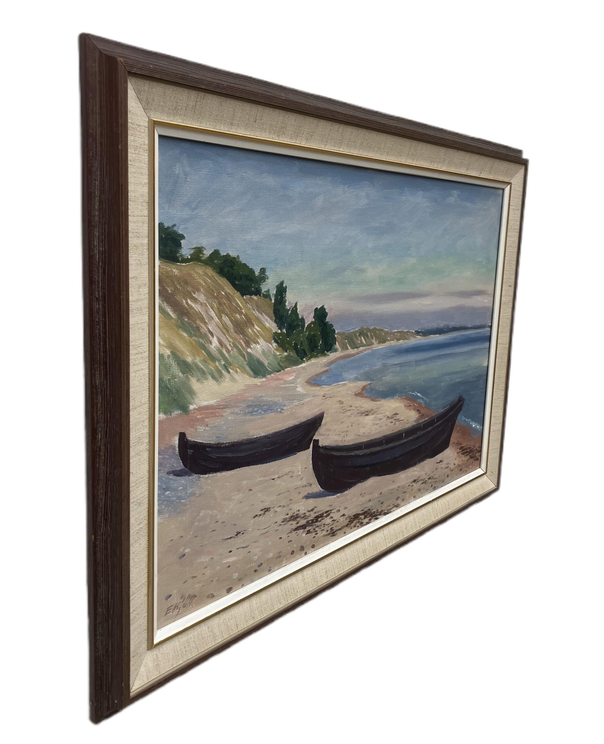 Swedish Figurative Coastal Landscape with Boats – Oil on Canvas - Image 7