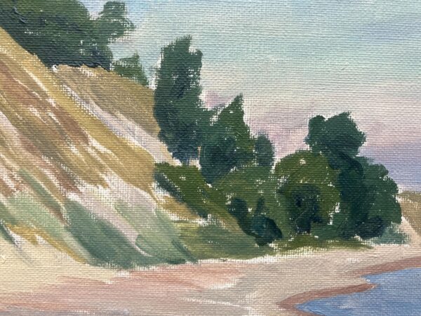 Swedish Figurative Coastal Landscape with Boats – Oil on Canvas