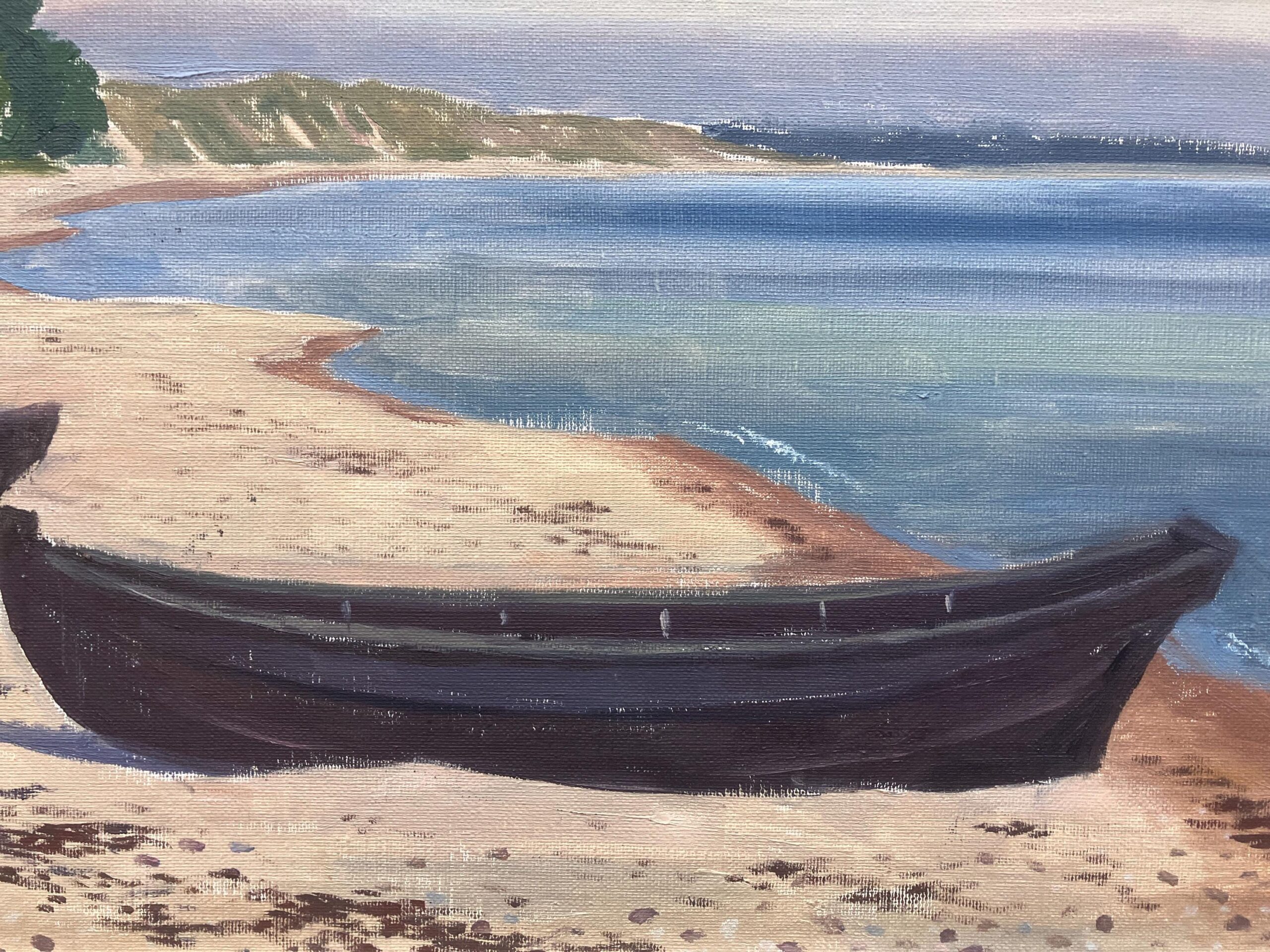 Swedish Figurative Coastal Landscape with Boats – Oil on Canvas - Image 5