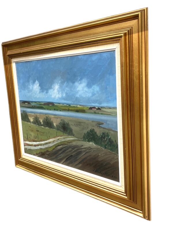 Danish Landscape Oil Painting with Lake View, 1970s Scandinavian Wall Art