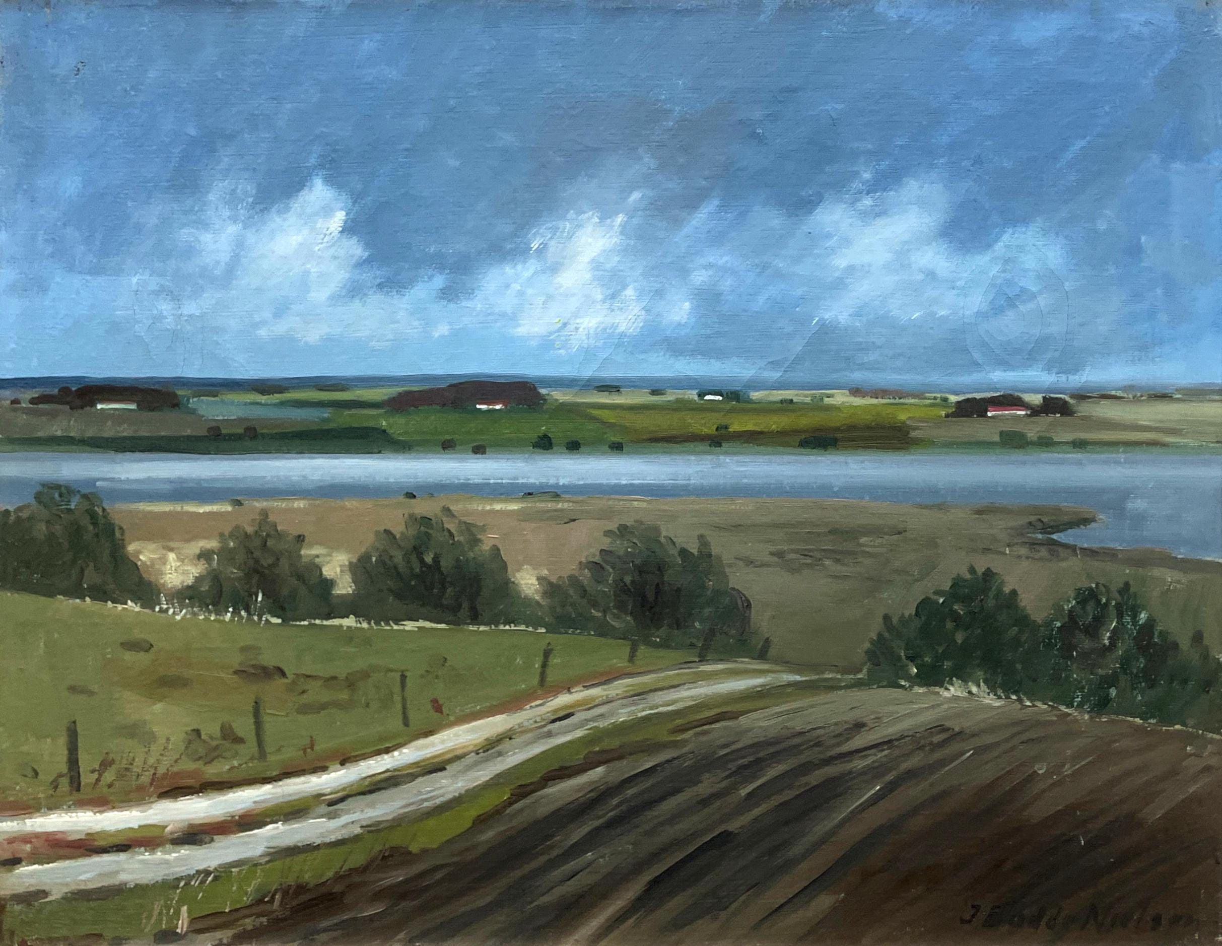 Danish Landscape Oil Painting with Lake View, 1970s Scandinavian Wall Art - Image 5