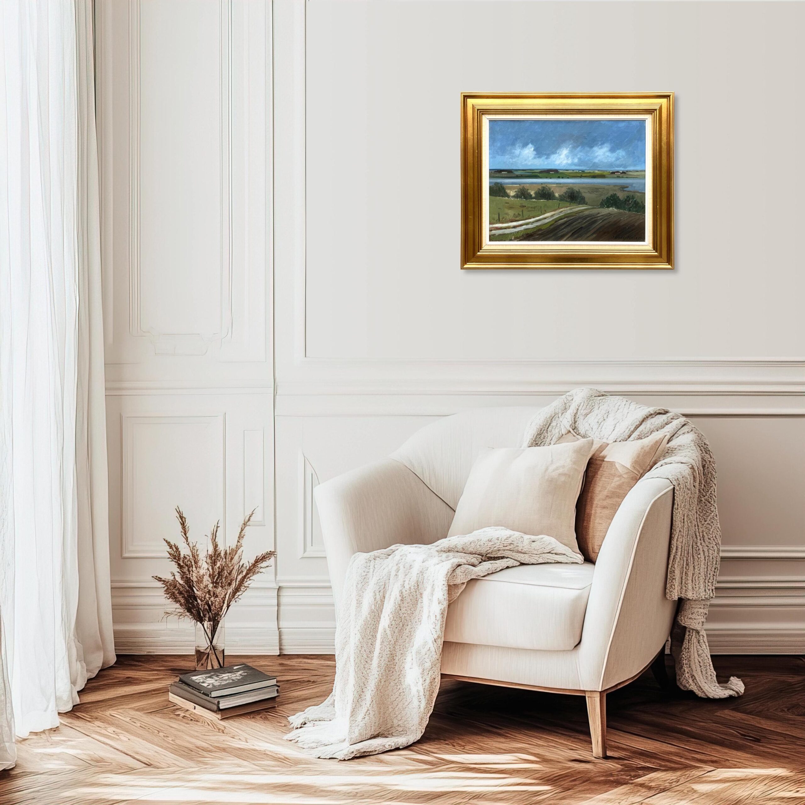 Danish Landscape Oil Painting with Lake View, 1970s Scandinavian Wall Art - Image 2