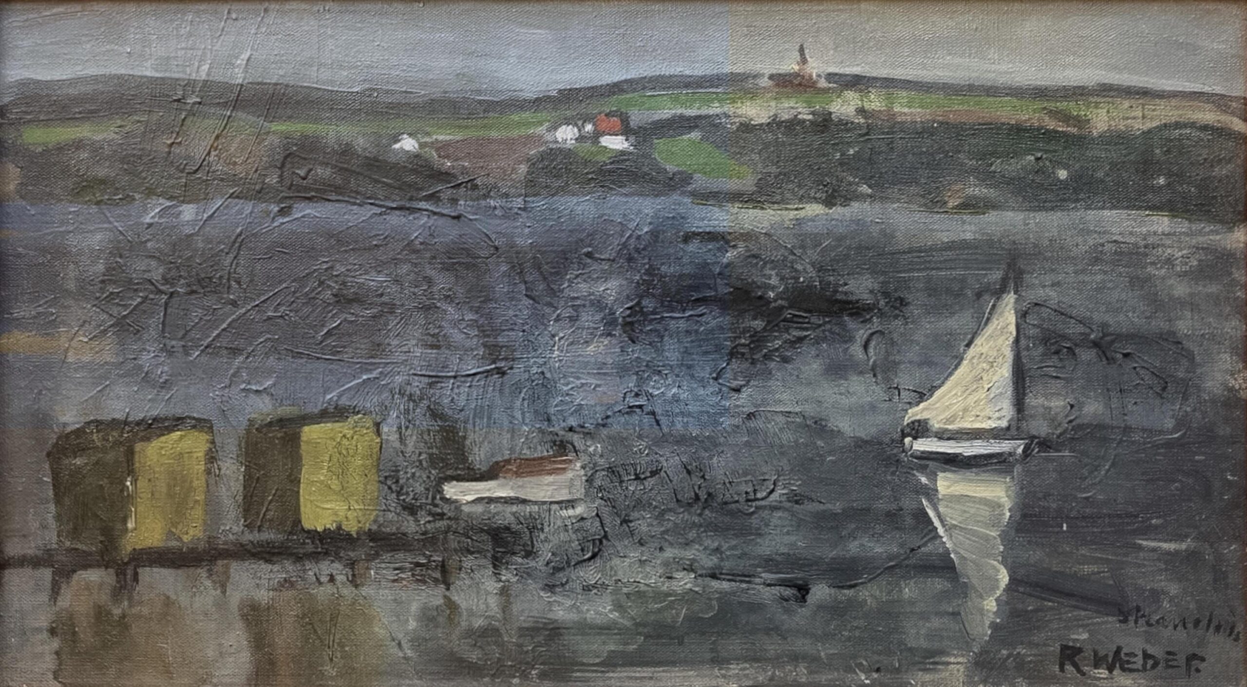 Danish Lake Landscape with Sailboat, Oil on Canvas, Mid-20th Century - Image 5
