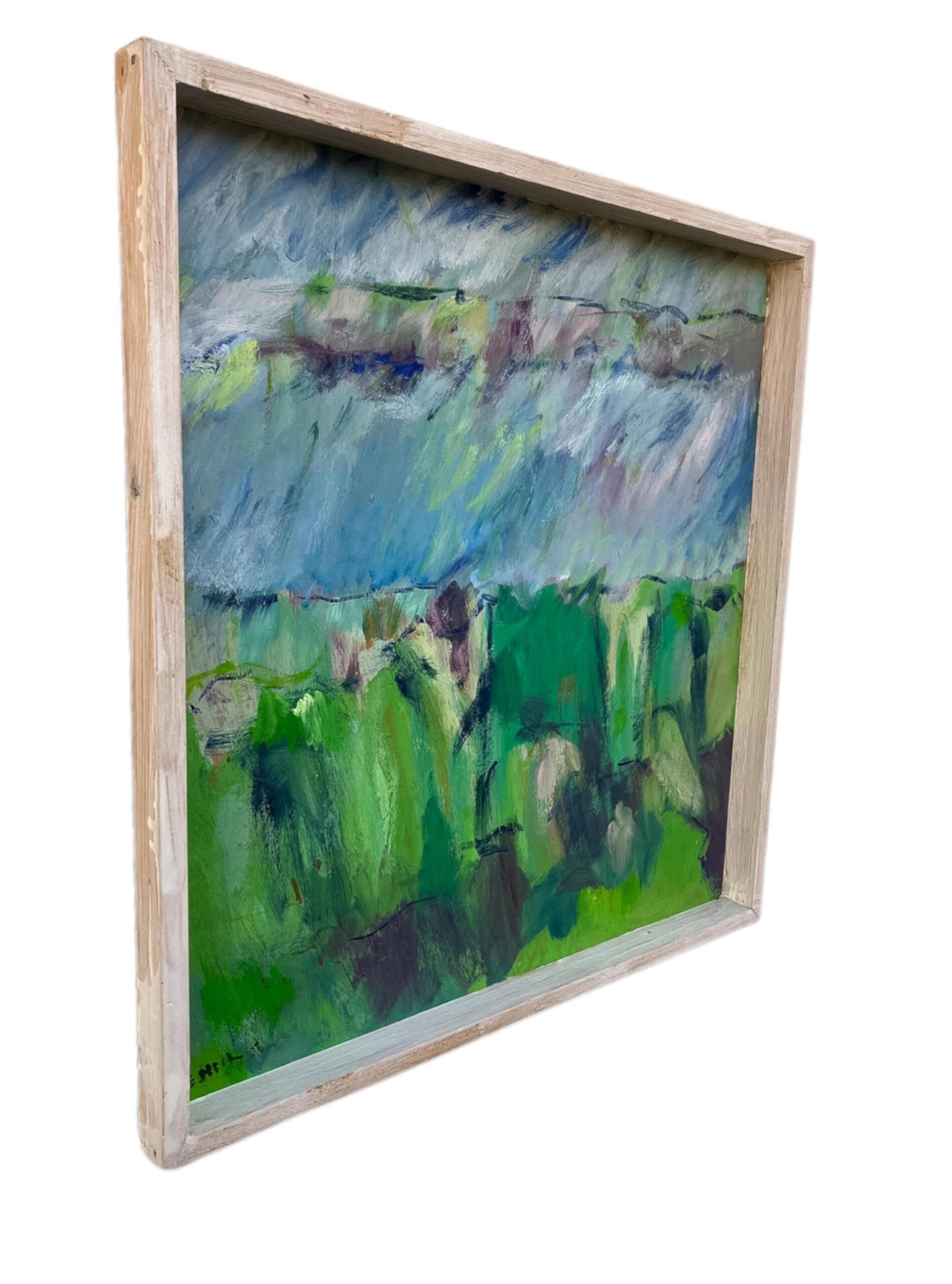 Original Danish Oil Painting – Abstract Green Marsh Landscape – Late 20th Century - Image 3