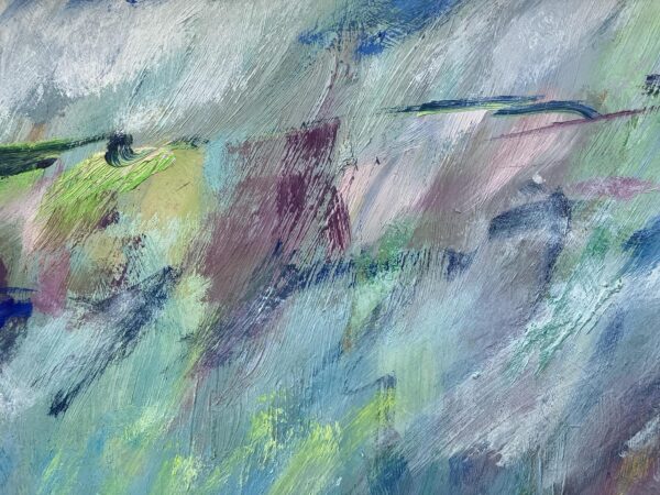 Original Danish Oil Painting – Abstract Green Marsh Landscape – Late 20th Century