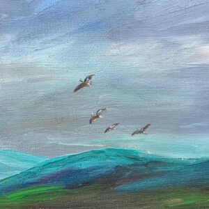 Vintage Danish Landscape Oil Painting, Birds and Dramatic Sky, Signed and dated 1969 - Image 9