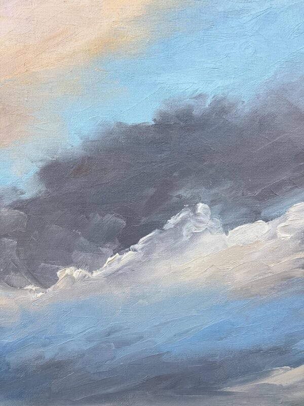 Vintage Danish Landscape Oil Painting, Birds and Dramatic Sky, Signed and dated 1969