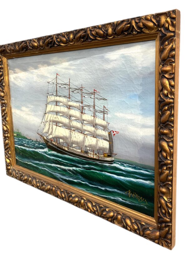 Tall Ship Oil Painting, Kronborg Castle Helsingor Oresund Maritime Scene