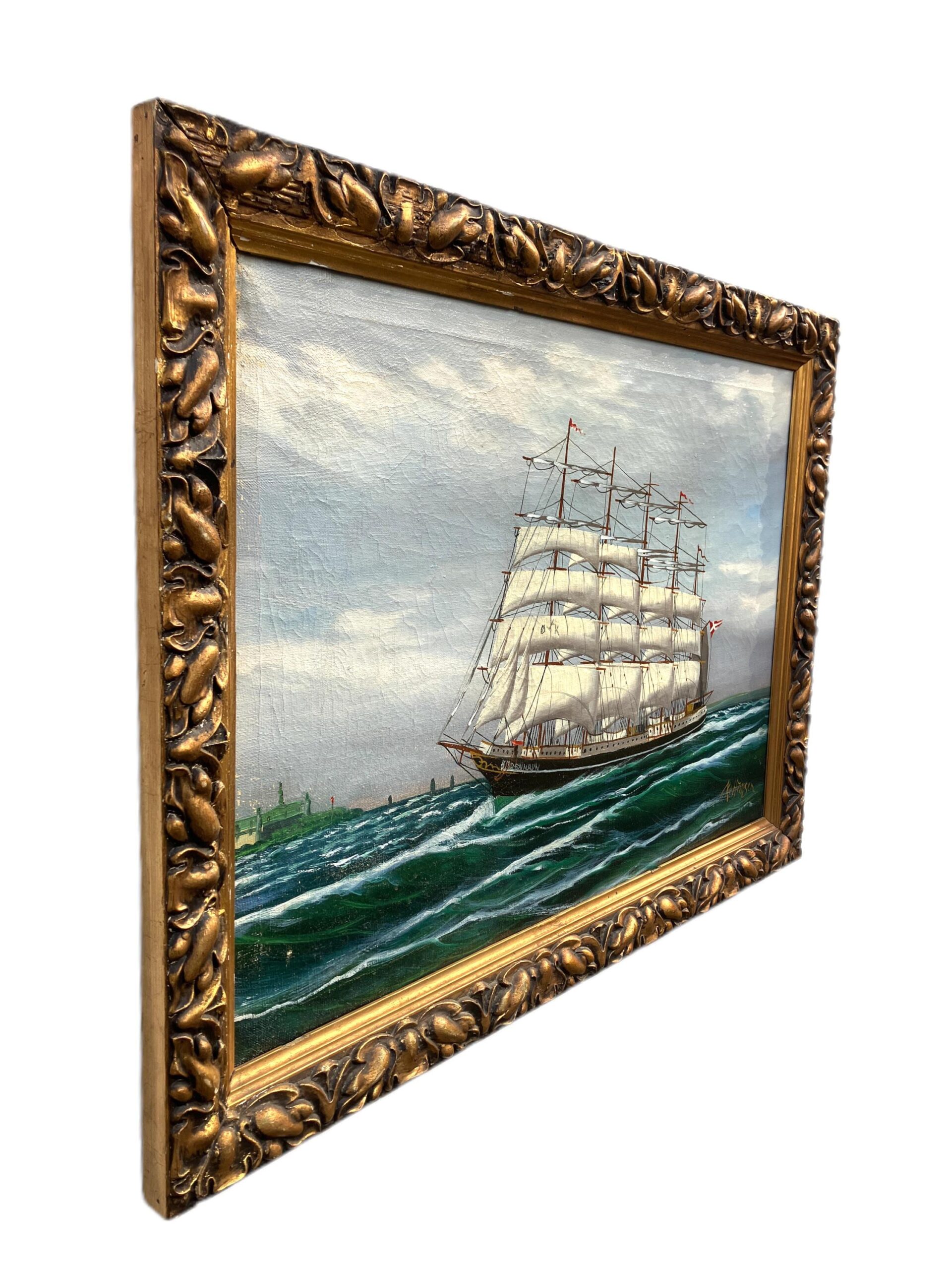 Tall Ship Oil Painting, Kronborg Castle Helsingor Oresund Maritime Scene - Image 8
