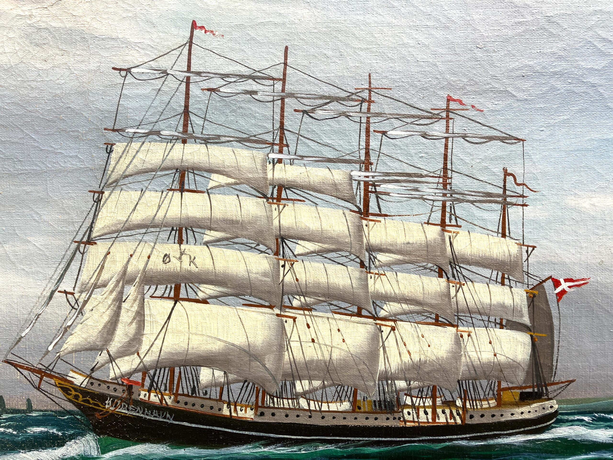Tall Ship Oil Painting, Kronborg Castle Helsingor Oresund Maritime Scene - Image 4