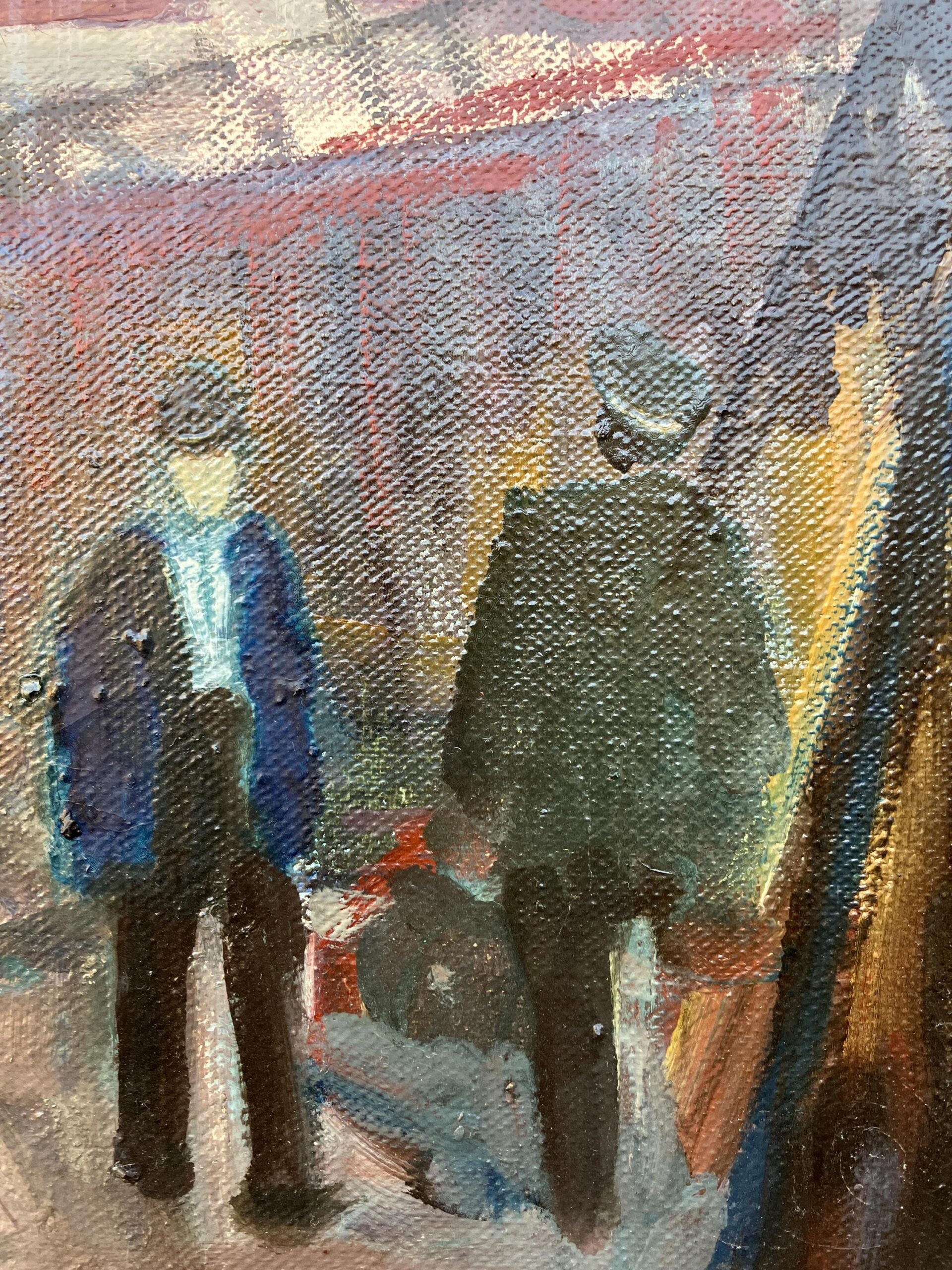 Harbor Scene Oil Painting, Danish Fishing Harbor with Figures, 1970s - Image 9