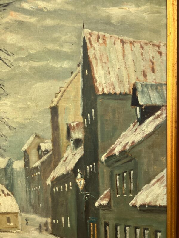 Scandinavian Street Scene Painting – Aalborg 1928 Skolegade – Danish Vintage Oil Painting
