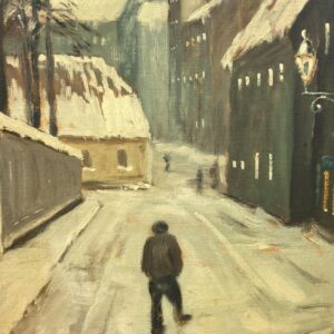Scandinavian Street Scene Painting – Aalborg 1928 Skolegade – Danish Vintage Oil Painting - Image 10