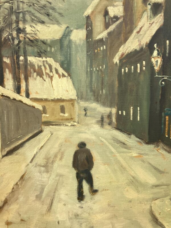 Scandinavian Street Scene Painting – Aalborg 1928 Skolegade – Danish Vintage Oil Painting