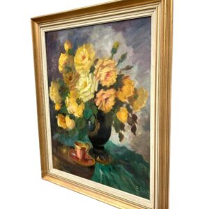 Vintage Danish Floral Oil Painting – Mid Century Scandinavian Still Life Art - Image 7