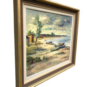 Scandinavian Beach Boats Oil Painting, Vintage Nordic Coastal Wall Art - Image 9