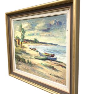 Scandinavian Beach Boats Oil Painting, Vintage Nordic Coastal Wall Art - Image 10