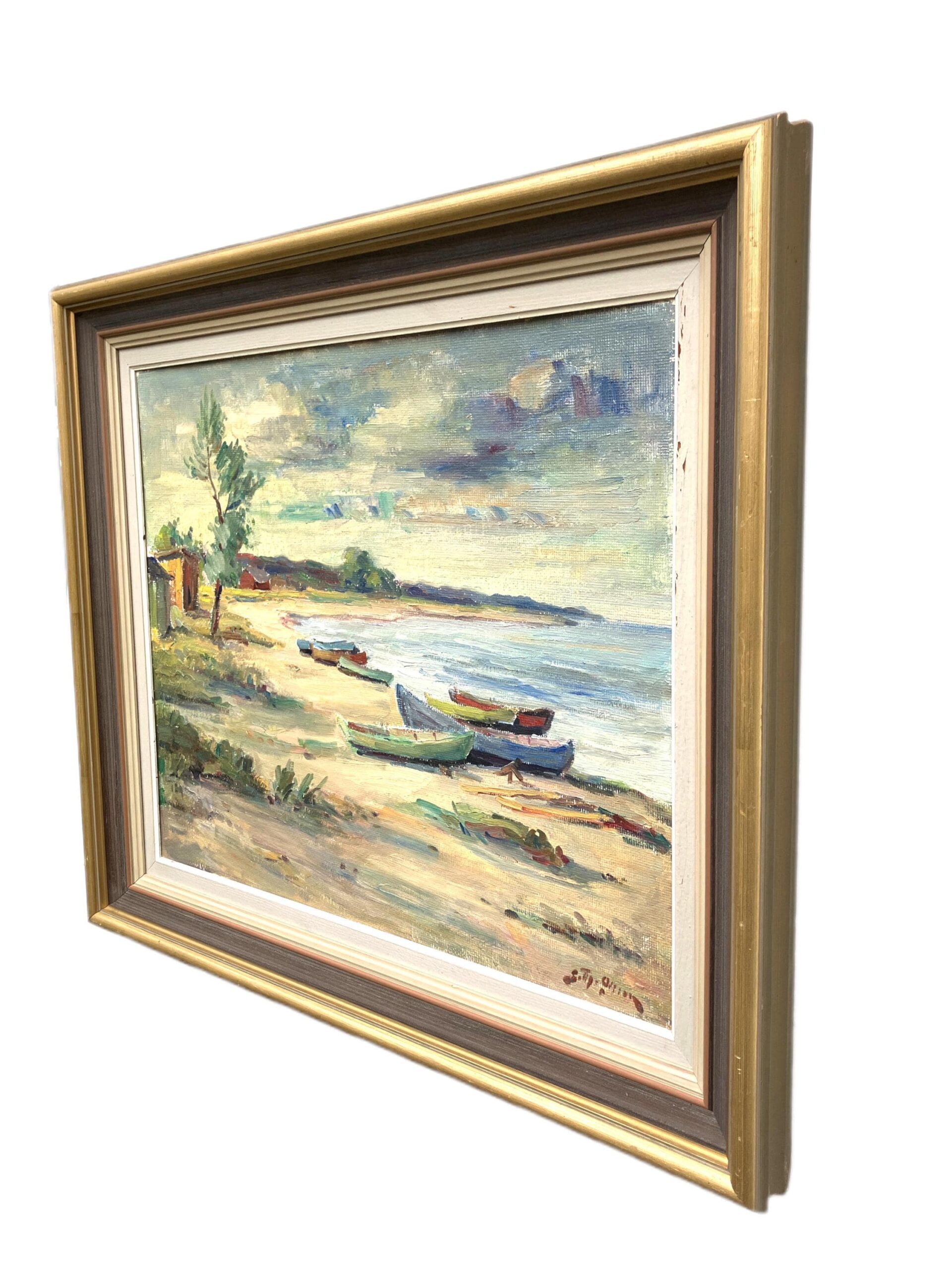 Scandinavian Beach Boats Oil Painting, Vintage Nordic Coastal Wall Art - Image 10