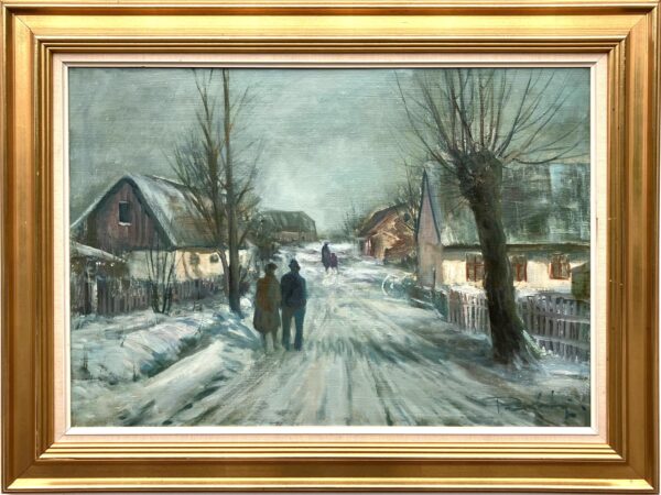 Large Original Danish Countryside Oil Painting – Scandinavian Village Scene, Paul Kastrup