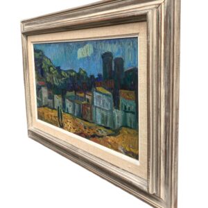 Mediterranean Village Oil Painting, Large Vintage Scandinavian Wall Art - Image 6