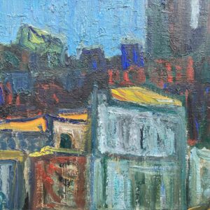 Mediterranean Village Oil Painting, Large Vintage Scandinavian Wall Art - Image 8