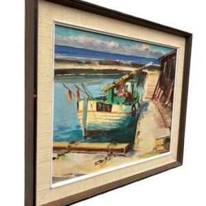 Harbor Scene with Fishing Boats Painting, Vintage Danish Oil Painting, Coastal Art - Image 2