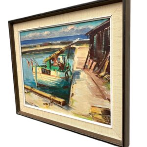 Harbor Scene with Fishing Boats Painting, Vintage Danish Oil Painting, Coastal Art - Image 3