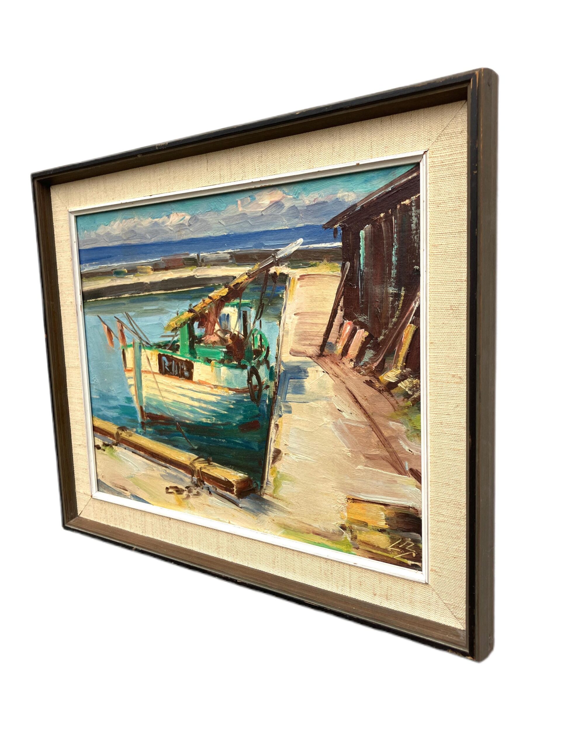 Harbor Scene with Fishing Boats Painting, Vintage Danish Oil Painting, Coastal Art - Image 3