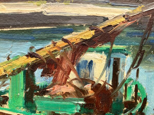 Harbor Scene with Fishing Boats Painting, Vintage Danish Oil Painting, Coastal Art
