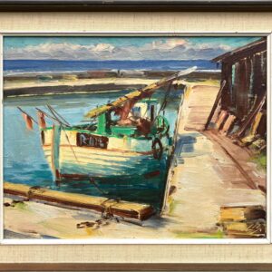 Harbor Scene with Fishing Boats Painting, Vintage Danish Oil Painting, Coastal Art - Image 10