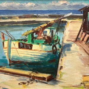 Harbor Scene with Fishing Boats Painting, Vintage Danish Oil Painting, Coastal Art - Image 5