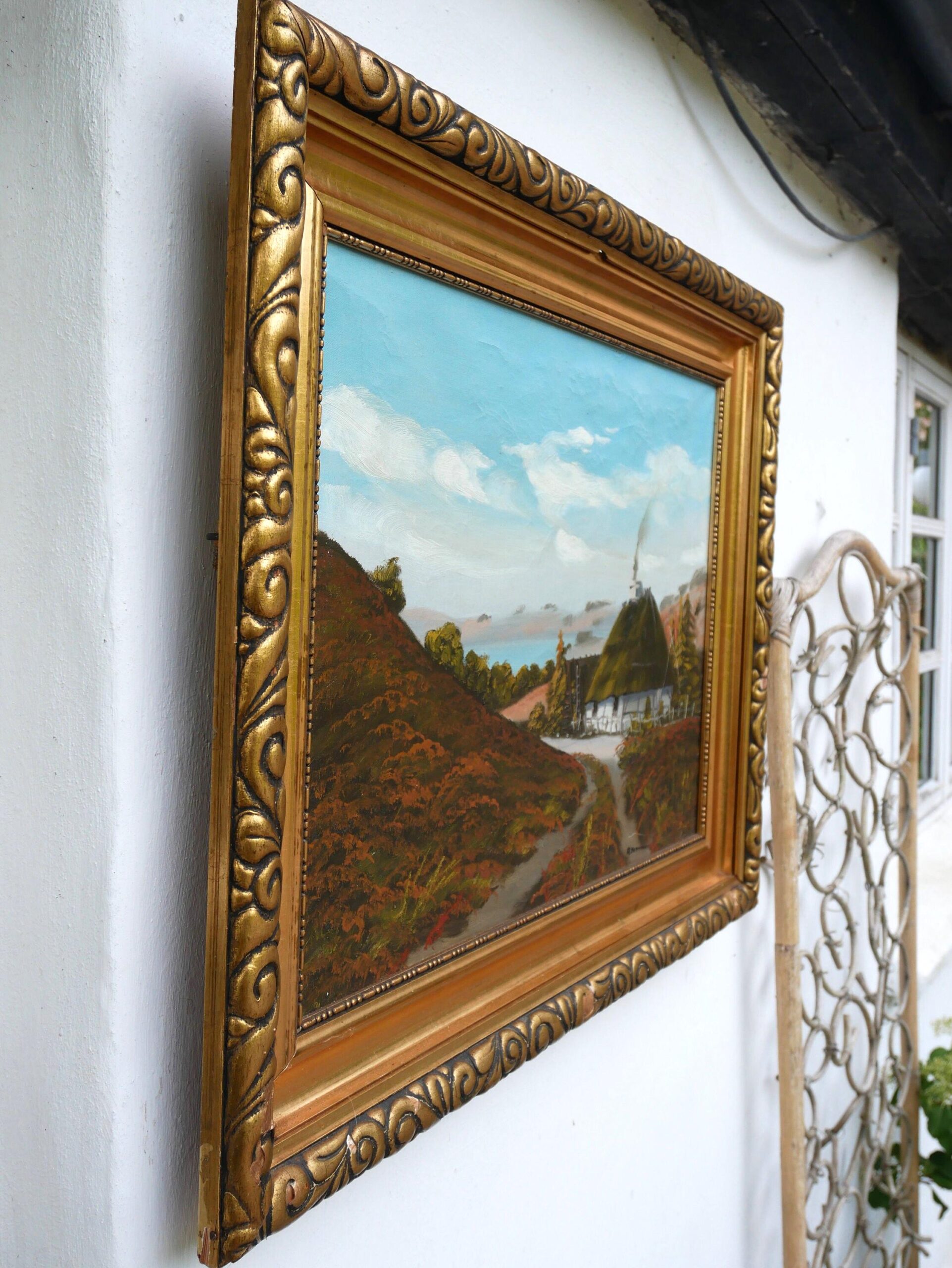 Large Vintage Scandinavian Cottage Landscape – Nordic Countryside Oil Painting - Image 2