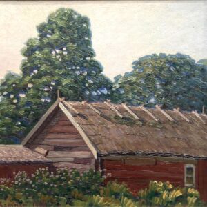 Swedish Farmhouse Landscape Painting, Helge Kemner Vintage Oil Painting, Scandinavian Decor - Image 4