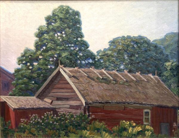 Swedish Farmhouse Landscape Painting, Helge Kemner Vintage Oil Painting, Scandinavian Decor