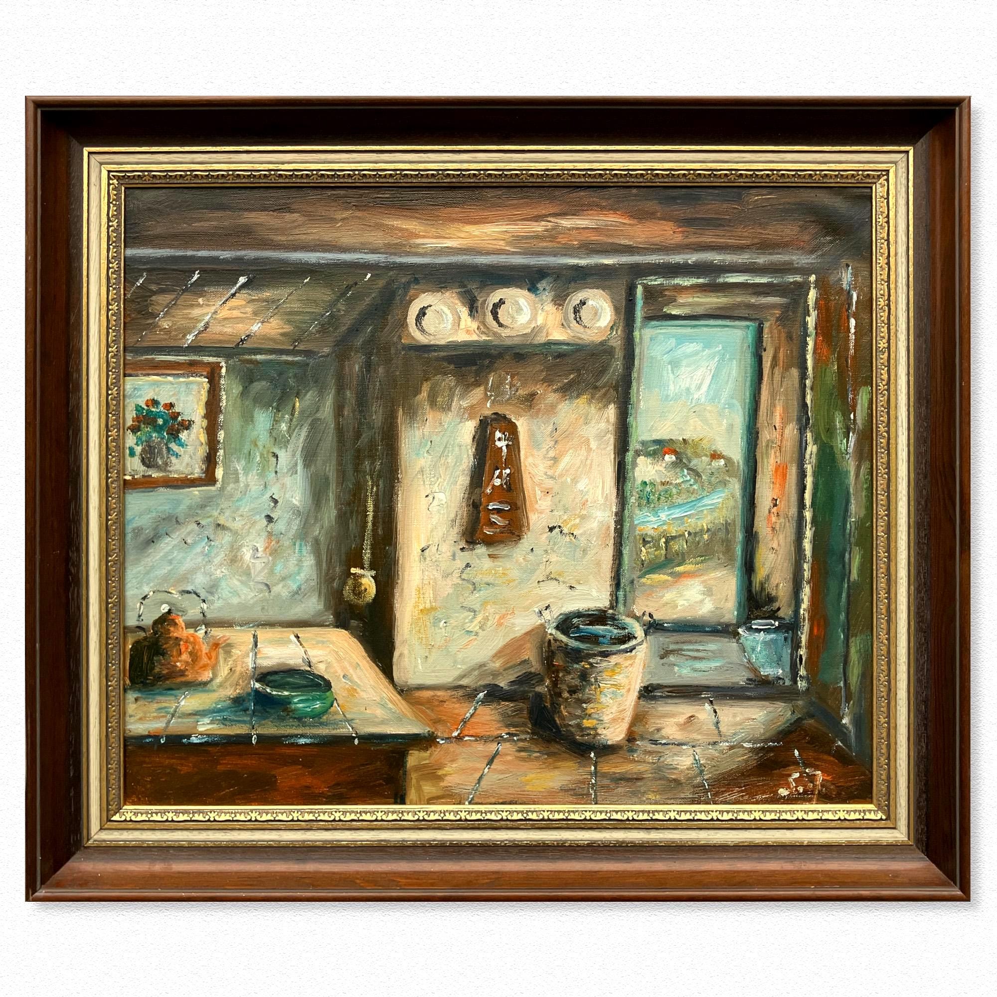 Danish farmhouse interior - Original Vintage Oil Painting - signed by the artist - Mid-Century Art - Image 1