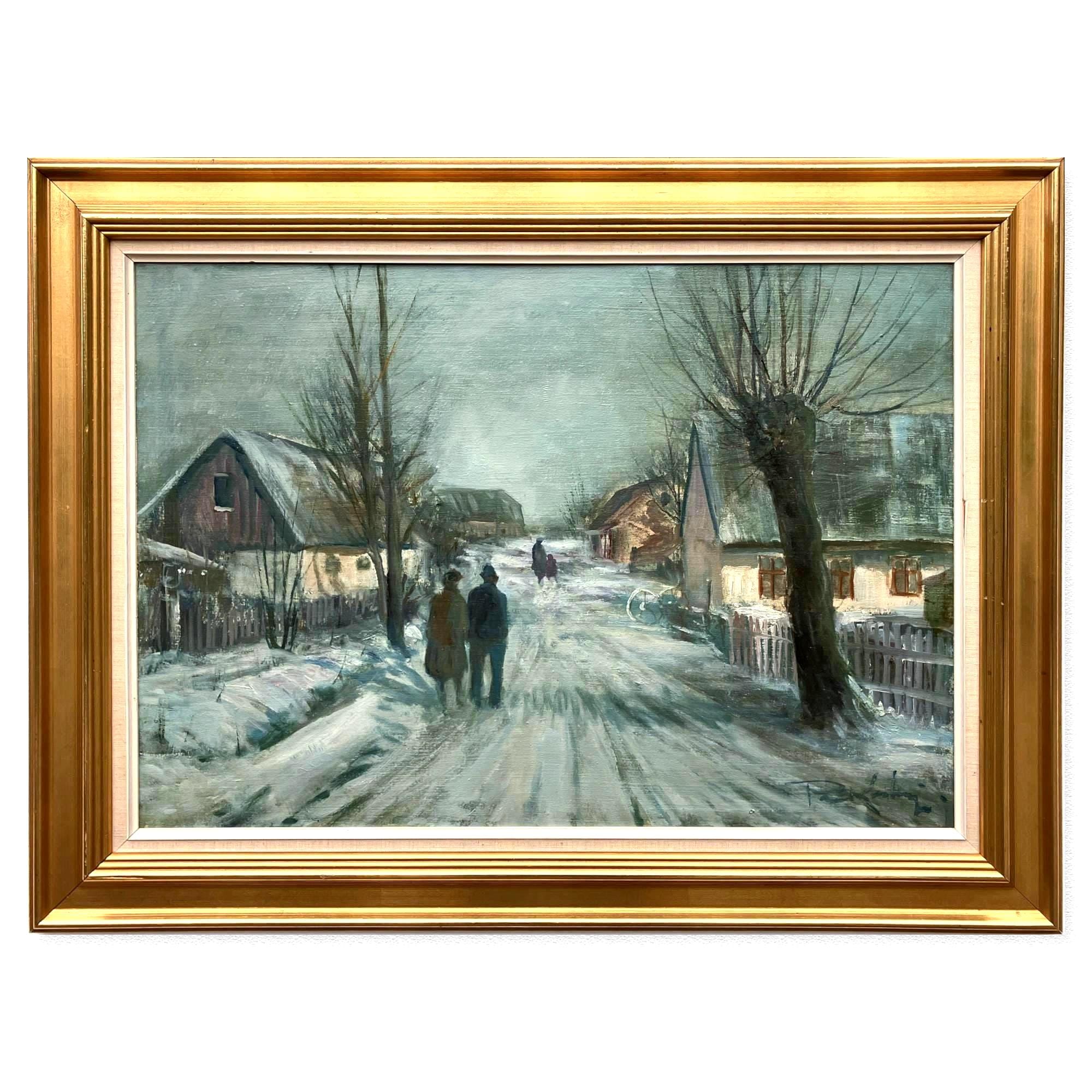 Large Original Danish Countryside Oil Painting – Scandinavian Village Scene, Paul Kastrup - Image 1