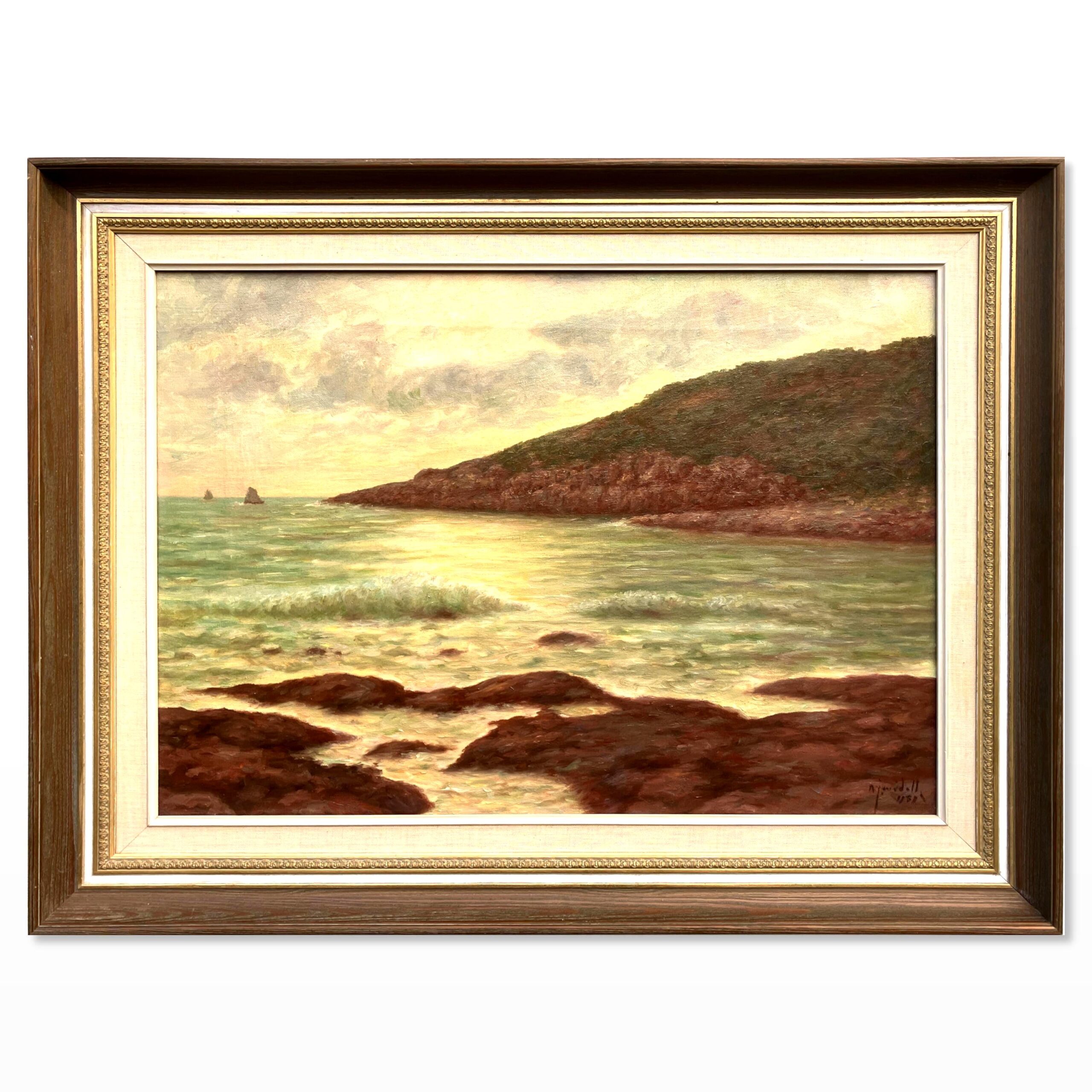 Vintage Scandinavian Seascape Coastal Painting – Sweden Oil Painting - Image 1