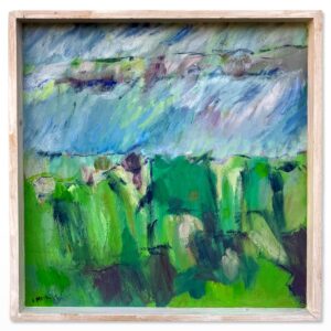 Original Danish Oil Painting – Abstract Green Marsh Landscape – Late 20th Century