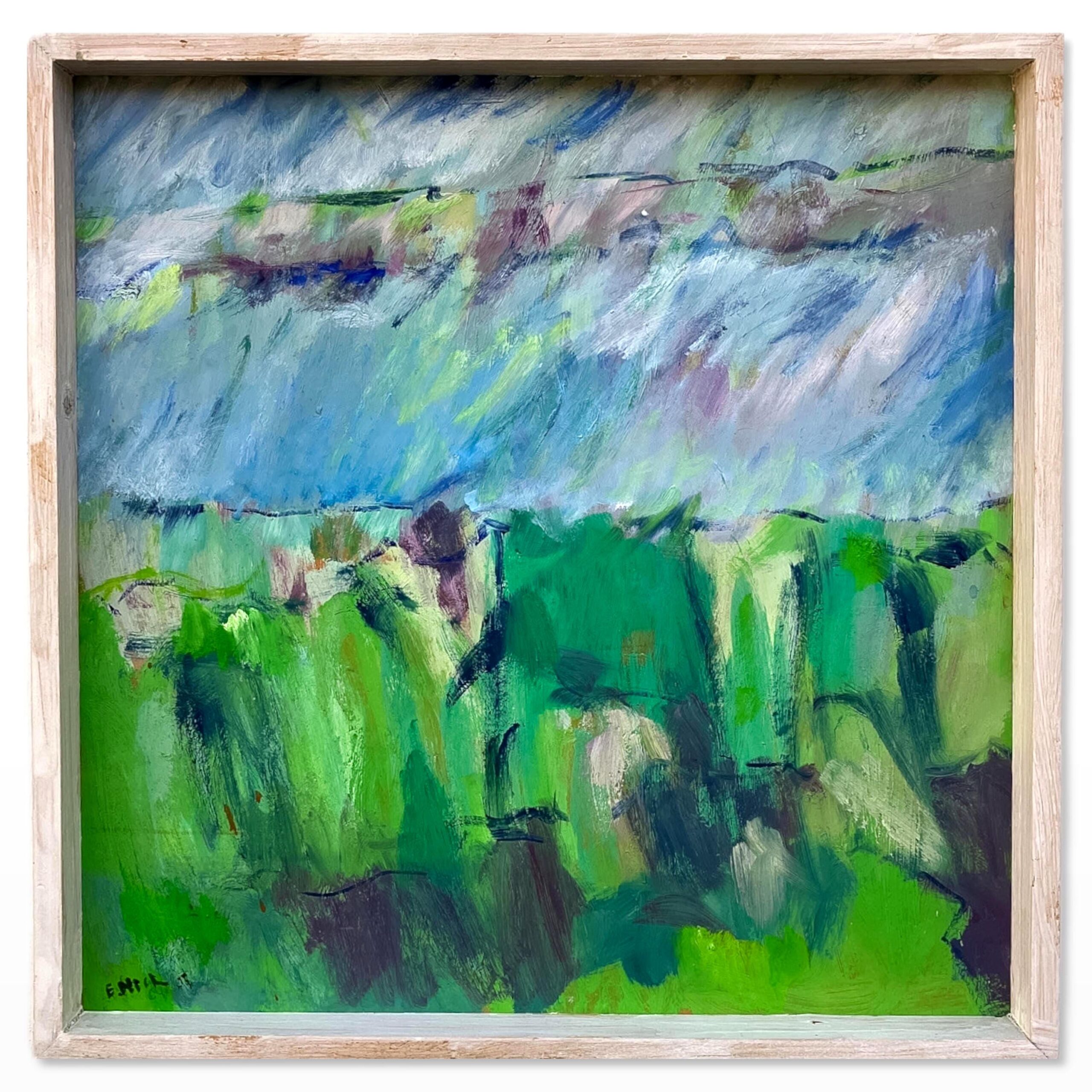 Original Danish Oil Painting – Abstract Green Marsh Landscape – Late 20th Century - Image 1