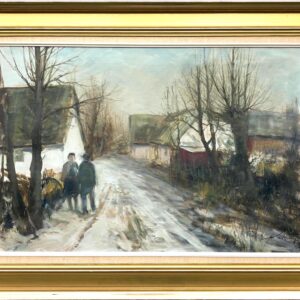 Large Original Danish Winter Village Oil Painting – Scandinavian Nordic Village Landscape - Image 2