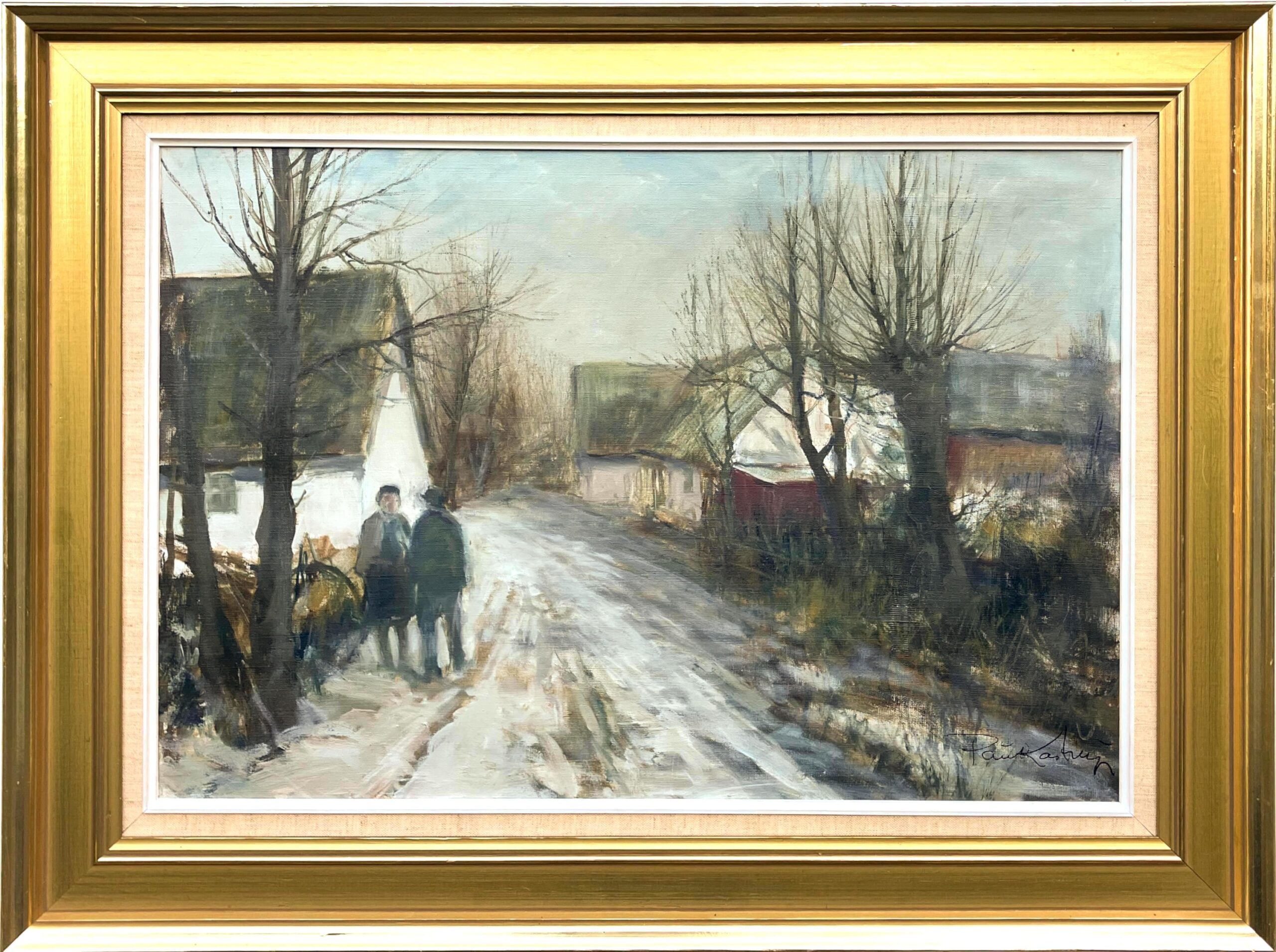 Large Original Danish Winter Village Oil Painting – Scandinavian Nordic Village Landscape - Image 2