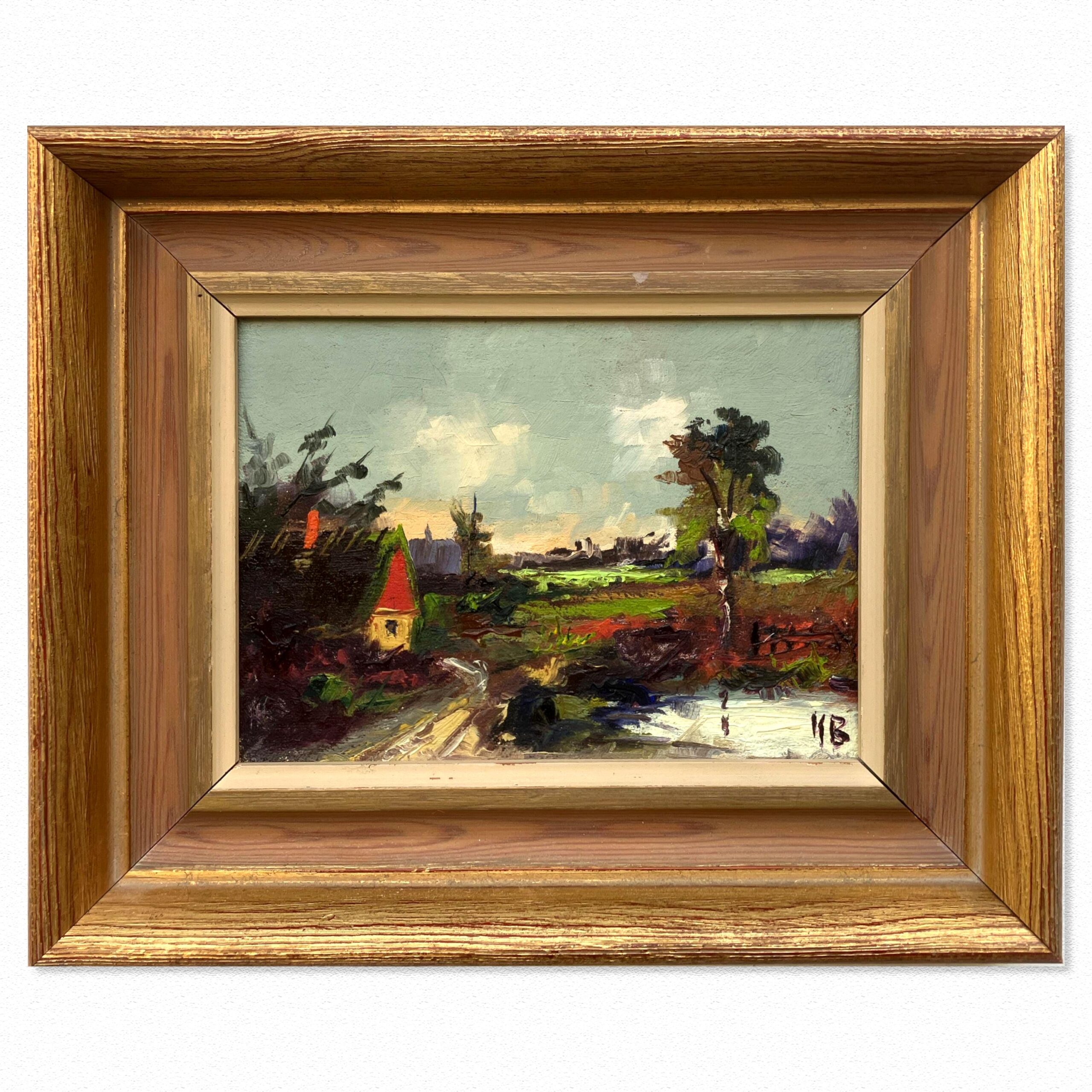 Small Vintage Impressionist Oil Painting: Swedish Landscape with Cottage, Framed Fine Art