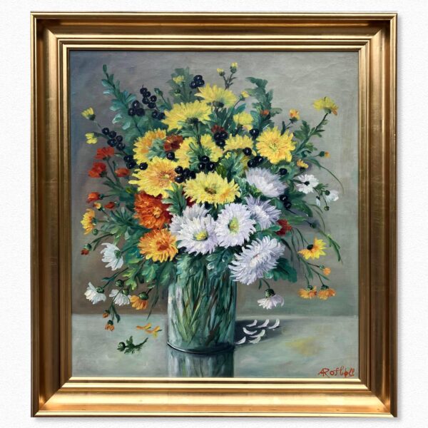 Vintage Floral Still Life Bouquet – Scandinavian Flower Painting Oil on Canvas
