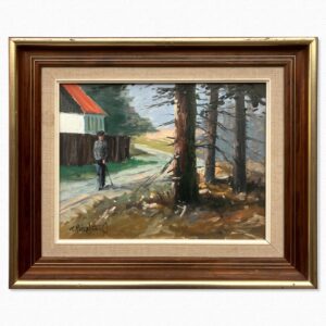 Vintage Impressionist Oil Painting – Danish Countryside Scene with walking figure, Framed Original Fine Art