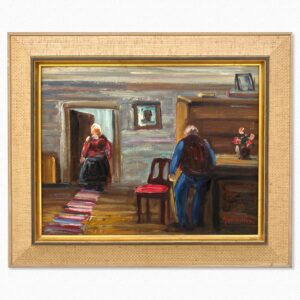 Expressionist Oil Painting – Scandinavian Folk Scene, Framed Vintage Art,