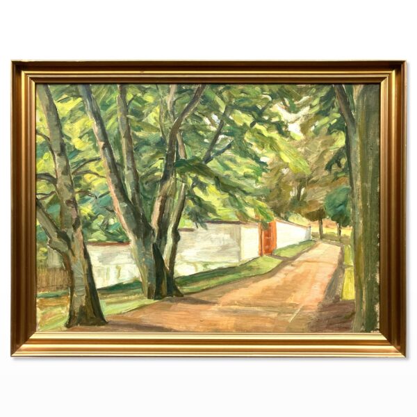 Smaller Danish Landscape Oil Painting: Mid-Century Rural Scene